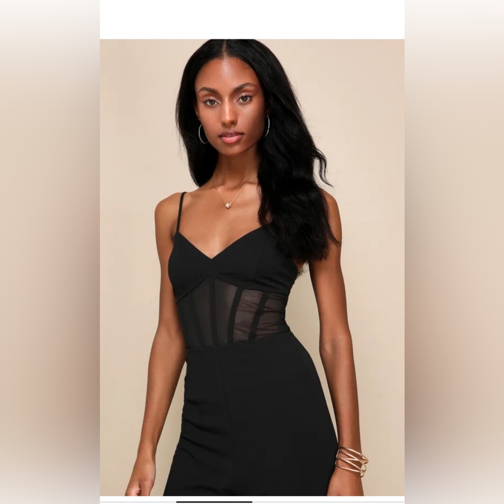 Black Mesh Bustier Sleeveless Wide leg Jumpsuit